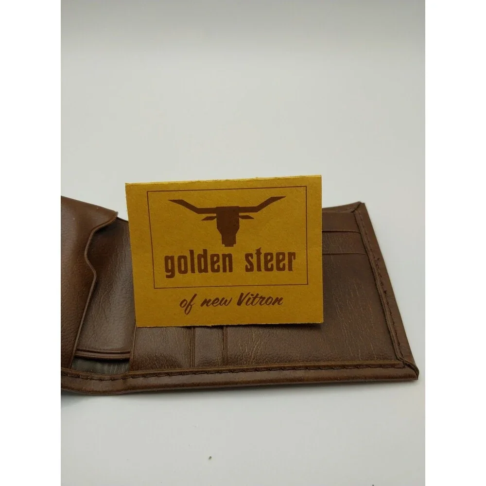 Golden Steer Billfold Wallet Brown Faux Leather with Picture Gallery